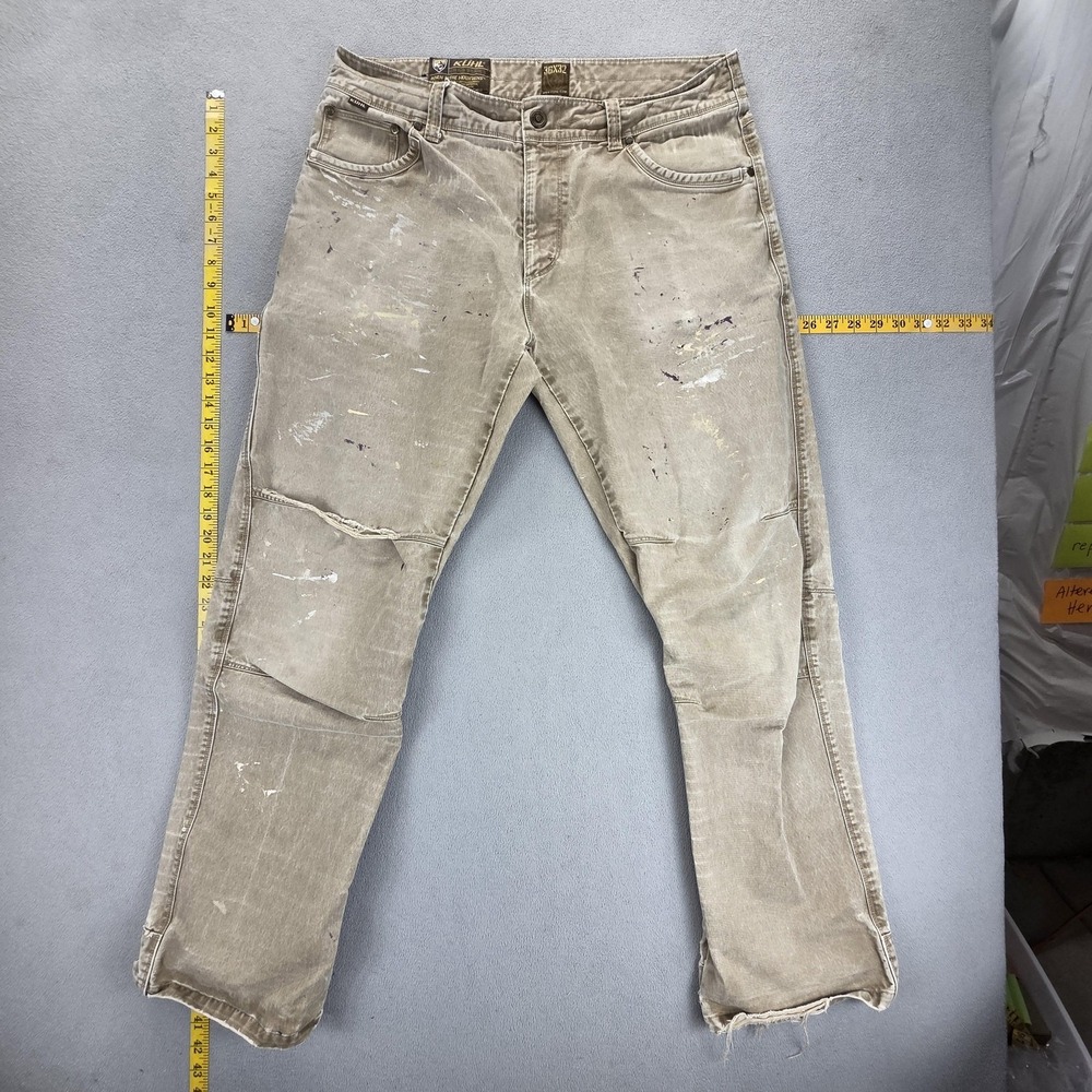 Kuhl Pants Mens‎ 36x32 Beige Rydr Canvas Workwear Distressed Paint Stains